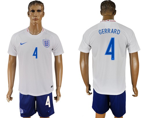 England #4 Gerrard Home Soccer Country Jersey